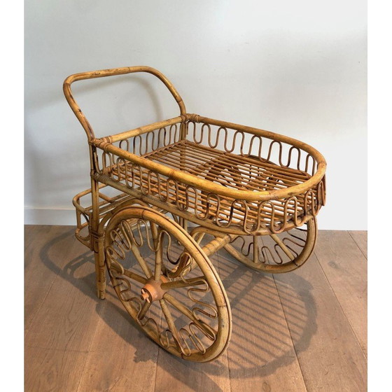 Image 1 of Chariot vintage en rotin par Audoux Minet, France 1970