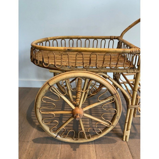 Image 1 of Chariot vintage en rotin par Audoux Minet, France 1970