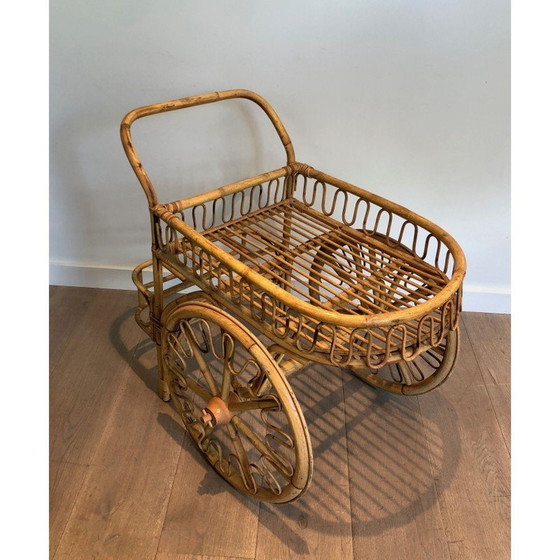 Image 1 of Chariot vintage en rotin par Audoux Minet, France 1970