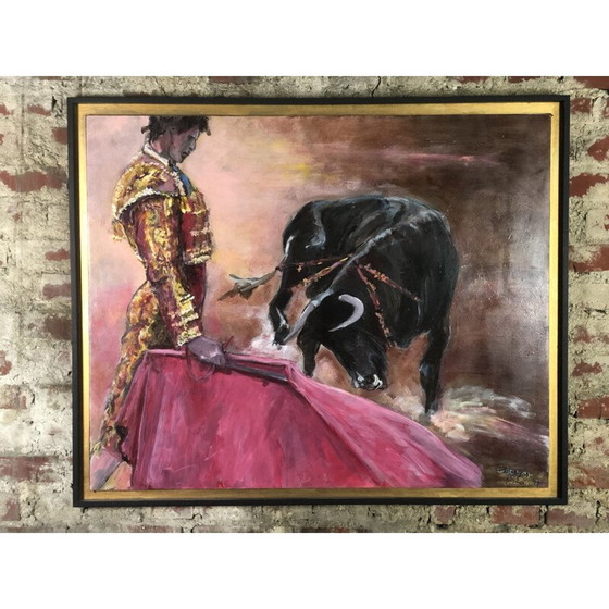 Image 1 of Peinture à l'huile vintage "Le matador" par E.Boyer Fisher 92