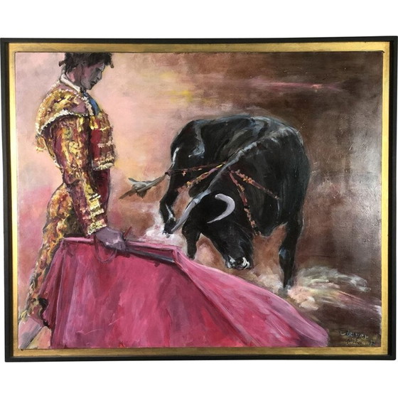 Image 1 of Peinture à l'huile vintage "Le matador" par E.Boyer Fisher 92