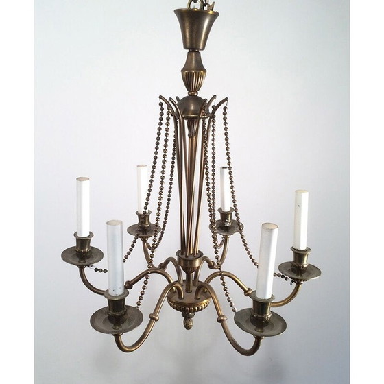 Image 1 of Lustre vintage français en bronze et laiton, 1940
