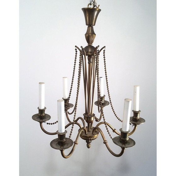 Image 1 of Lustre vintage français en bronze et laiton, 1940