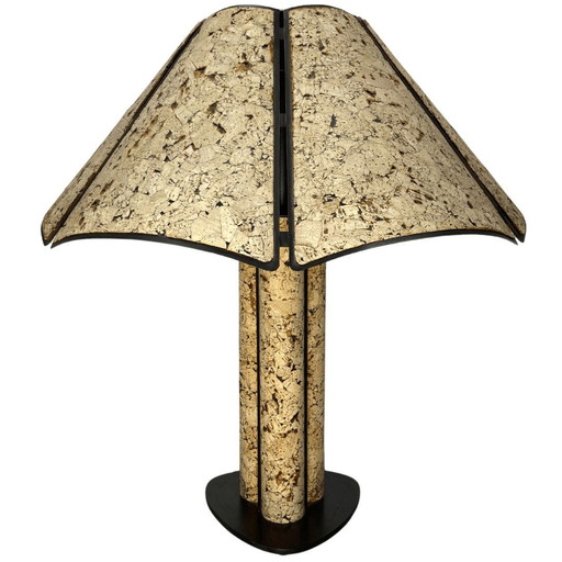 Grande lampe de table en liège et métal noir des années 1970 dans le style d'Ingo Maurer, Allemagne