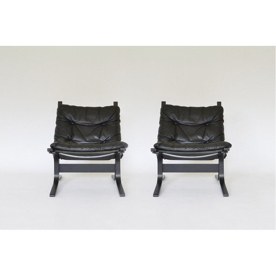 Image 1 of Paire de fauteuils Siesta en cuir noir vintage par Ingmar Relling pour Westnofa, Norvège 1960s