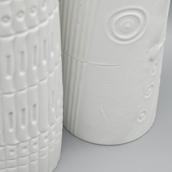 Image 1 of Werner Schreib Bamboo Relief Rosenthal Studio Line Bisque Porcelain Vase Duo Xl