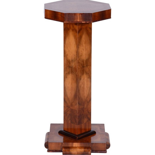 Piédestal vintage Art Déco en placage de noyer, Tchécoslovaquie 1920