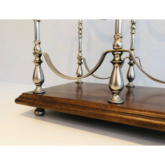 Image 1 of Porte-bouteille vintage en métal argenté sur base en bois, 1960