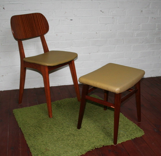 Chaise vintage restaurée avec pouf assorti – Fauteuils, Wood, Skai