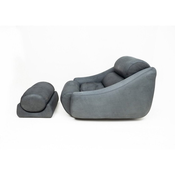Image 1 of Fauteuil vintage avec ottoman en cuir, 1970