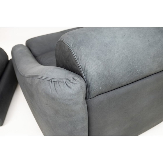 Image 1 of Fauteuil vintage avec ottoman en cuir, 1970