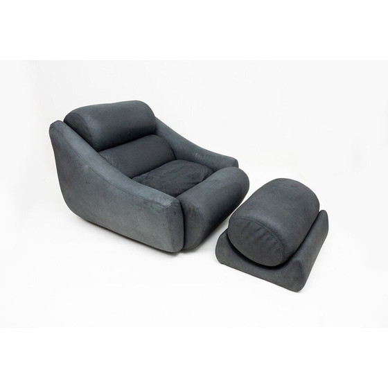 Image 1 of Fauteuil vintage avec ottoman en cuir, 1970