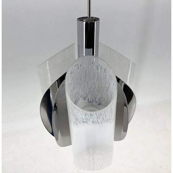 Image 1 of Lustre vintage en chrome et verre de Murano, Italie, années 1970
