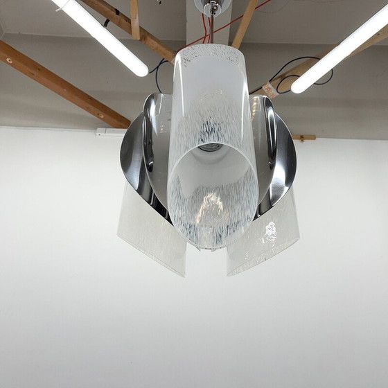 Image 1 of Lustre vintage en chrome et verre de Murano, Italie, années 1970