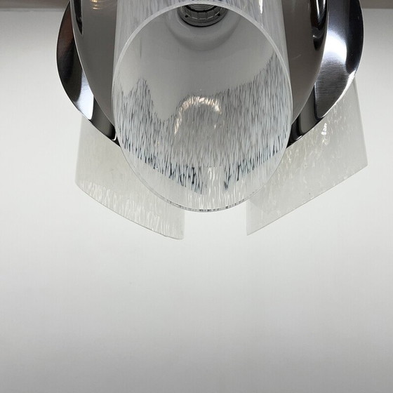 Image 1 of Lustre vintage en chrome et verre de Murano, Italie, années 1970