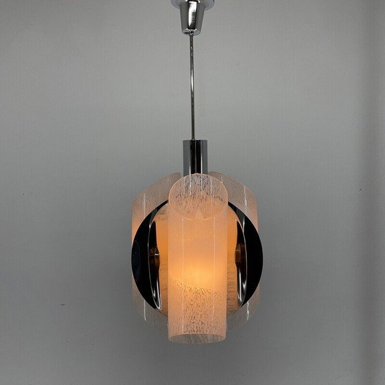 Image 1 of Lustre vintage en chrome et verre de Murano, Italie, années 1970