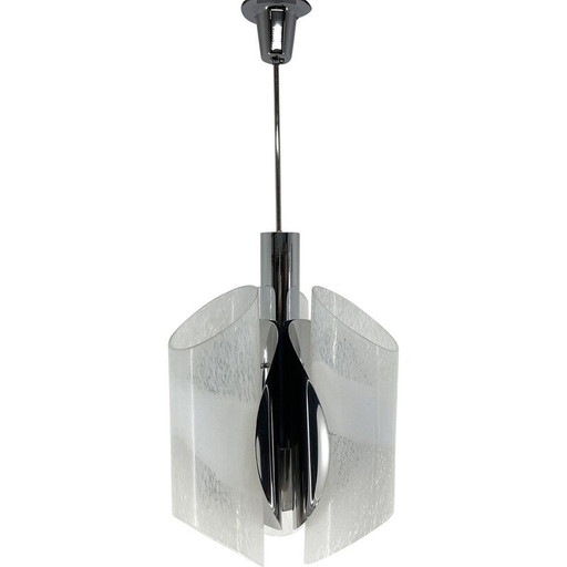 Lustre vintage en chrome et verre de Murano, Italie, années 1970