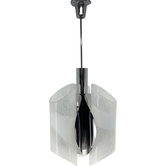 Image 1 of Lustre vintage en chrome et verre de Murano, Italie, années 1970