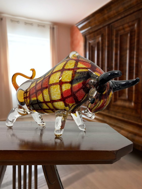 Image 1 of Murano Glass Wall Street Bull