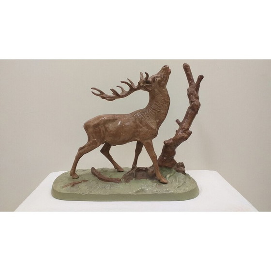 Image 1 of Sculpture vintage en métal représentant un cerf, Tchécoslovaquie, années 1950