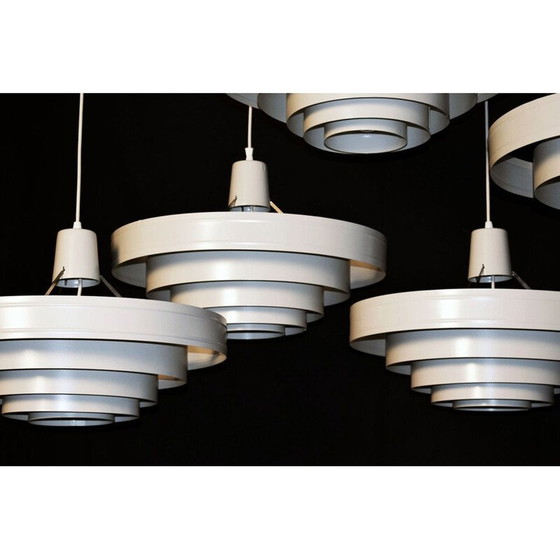 Image 1 of Lampe suspendue vintage en acier blanc satiné, 1960