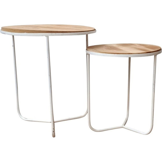 Image 1 of Paire de tables d'appoint vintage en bois brut et métal