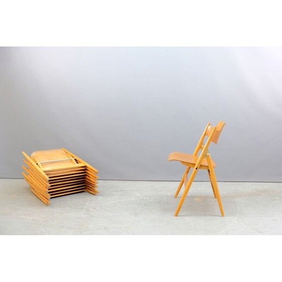 Image 1 of Ensemble de 8 chaises pliantes en bois SE18 vintage par Egon Eiermann pour Wilde et Spieth, Allemagne
