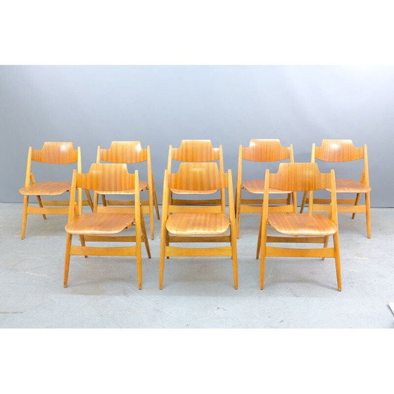 Image 1 of Ensemble de 8 chaises pliantes en bois SE18 vintage par Egon Eiermann pour Wilde et Spieth, Allemagne