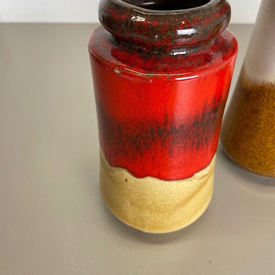 Image 1 of Ensemble de 4 vases vintage en céramique de lave pour Scheurich, Allemagne 1970