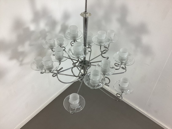 Image 1 of Grand lustre design italien chrome et verre