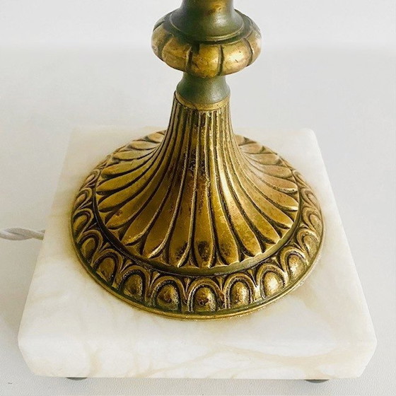 Image 1 of Lampe de table baroque laiton marbre vintage