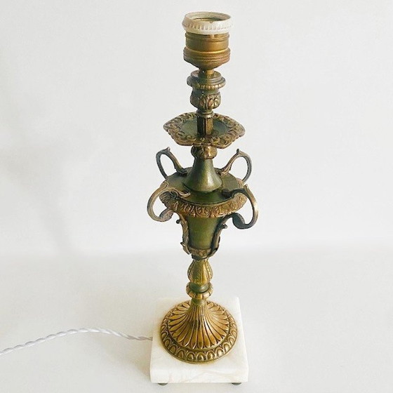 Image 1 of Lampe de table baroque laiton marbre vintage