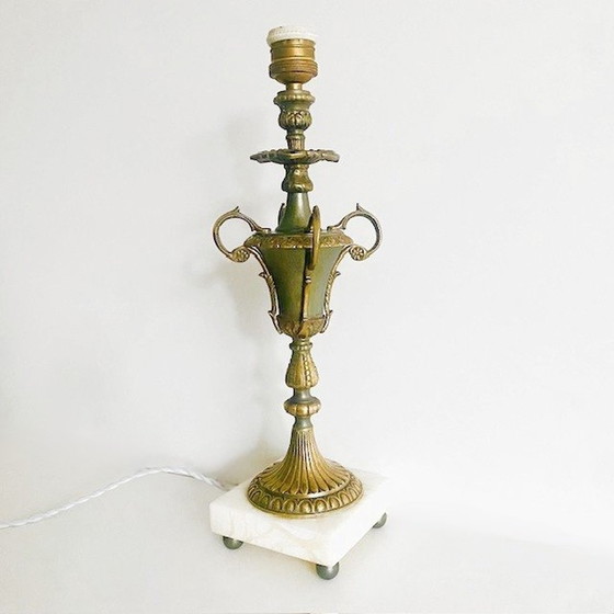 Image 1 of Lampe de table baroque laiton marbre vintage
