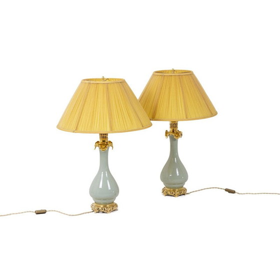 Image 1 of Paire de lampes en porcelaine céladon et bronze, 1880