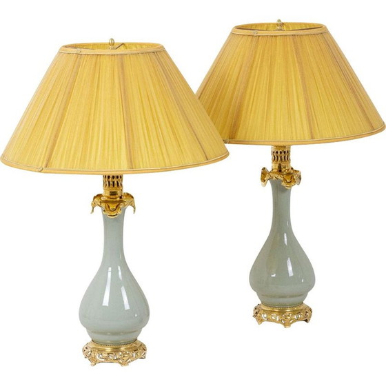 Image 1 of Paire de lampes en porcelaine céladon et bronze, 1880