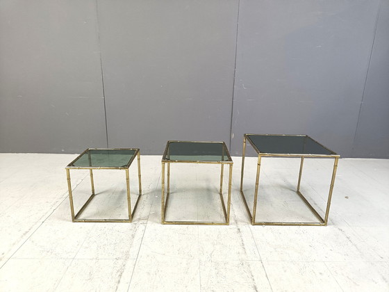 Image 1 of Tables gigognes en laiton et faux bambou, 1960S