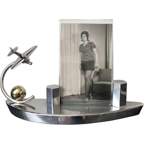 Image 1 of Cadre de bureau vintage en métal chromé lourd avec 2 verres