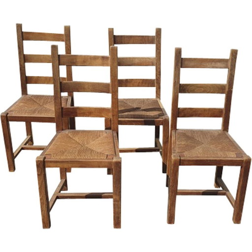 Ensemble de 4 chaises paillées vintage en bois