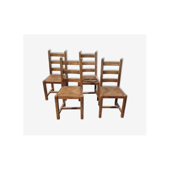 Image 1 of Ensemble de 4 chaises paillées vintage en bois
