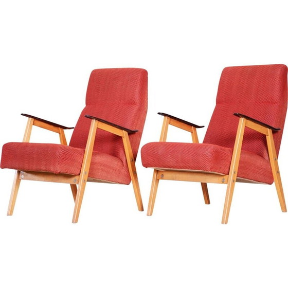 Image 1 of Paire de fauteuils vintage en rouge par Jaroslav Smidek, Tchécoslovaquie 1950
