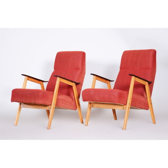 Image 1 of Paire de fauteuils vintage en rouge par Jaroslav Smidek, Tchécoslovaquie 1950