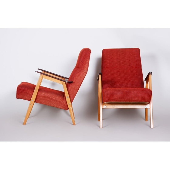 Image 1 of Paire de fauteuils vintage en rouge par Jaroslav Smidek, Tchécoslovaquie 1950