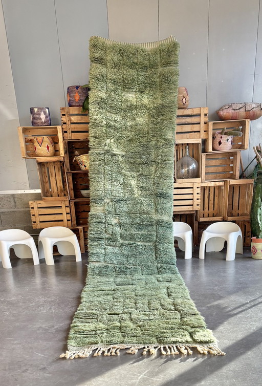 Green Day - Tapis de laine berbère marocain 90X460 Cm