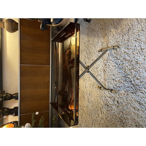 Table pliante vintage en lucite et laiton pour Maison Mercier, 1970