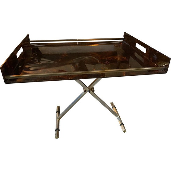 Image 1 of Table pliante vintage en lucite et laiton pour Maison Mercier, 1970