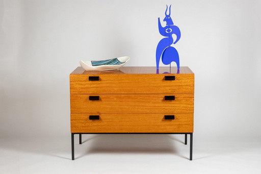 André Monpoix. Commode En Merisier Blond Vernis. Années 1960.