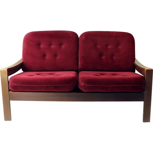 Canapé vintage 2 places en velours par Hikor Pisek, Tchécoslovaquie 1980
