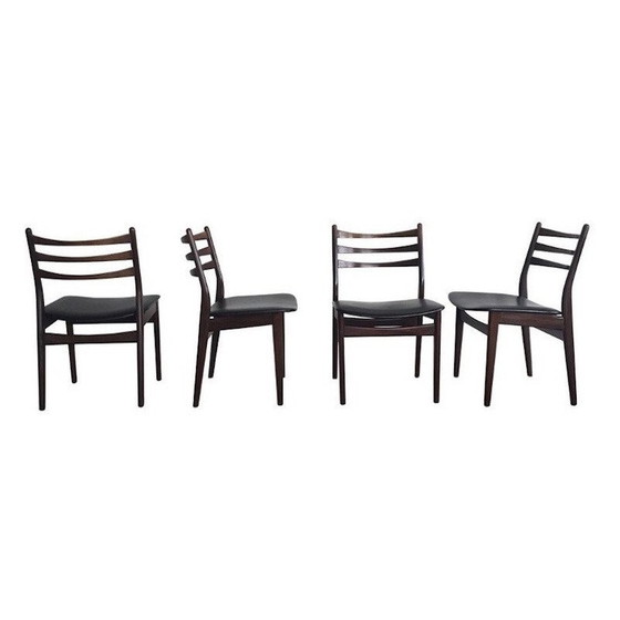 Image 1 of Ensemble de 4 chaises vintage en bois et simili cuir, 1950