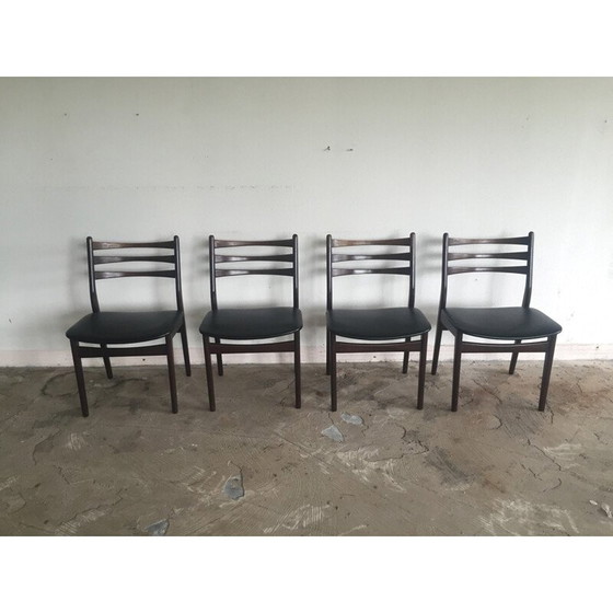 Image 1 of Ensemble de 4 chaises vintage en bois et simili cuir, 1950