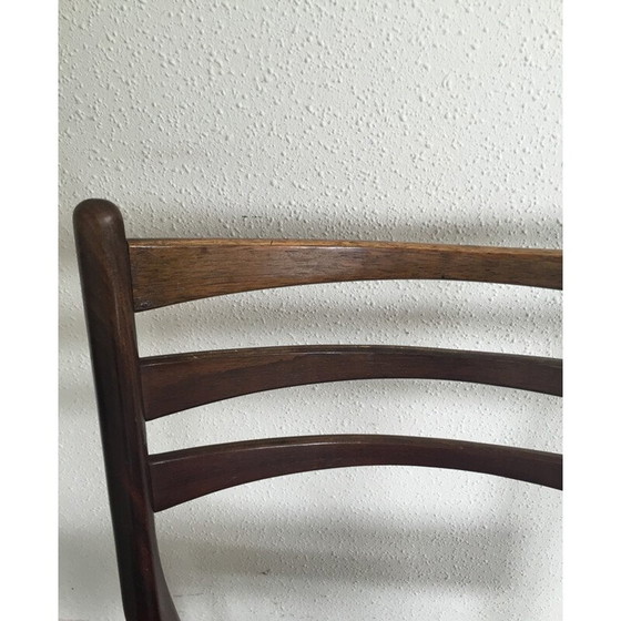 Image 1 of Ensemble de 4 chaises vintage en bois et simili cuir, 1950